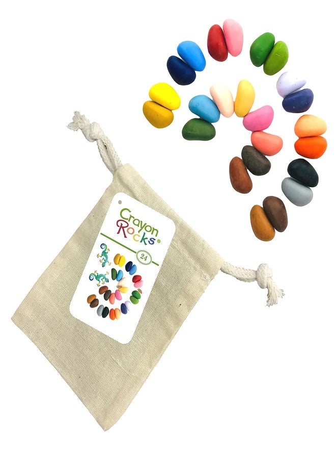 Crayon Rocks Art Supplies Safe For Kids & Toddlers - 24 Coloring Non Toxic Crayons - Tripod Grip Coloring Pencils for Drawing, Learning, and for Handwriting Development - Comes in a Muslin Bag - Image 1